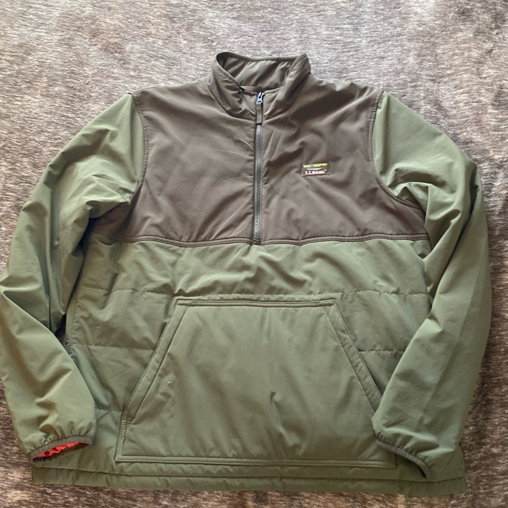 LL Bean size large green and brown insulated pullover.
